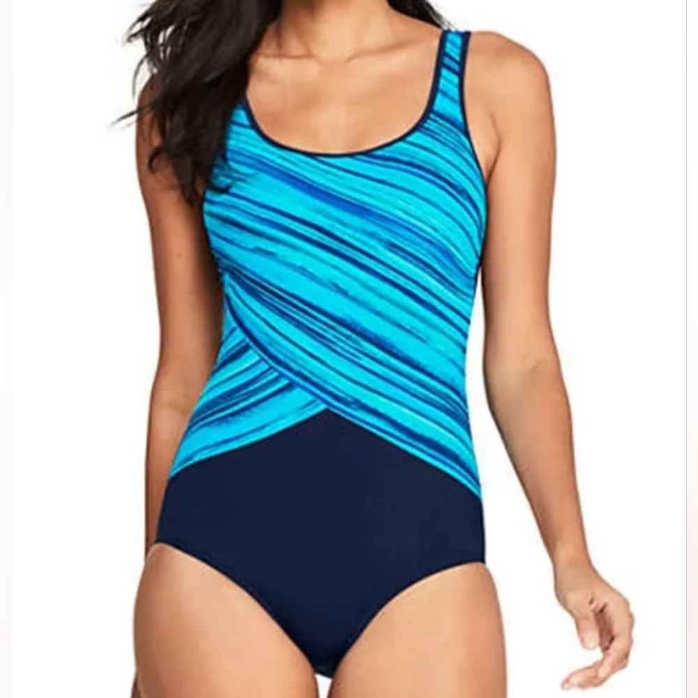 LANDS' END Tugless Tank Swimsuit, Size 16W DD